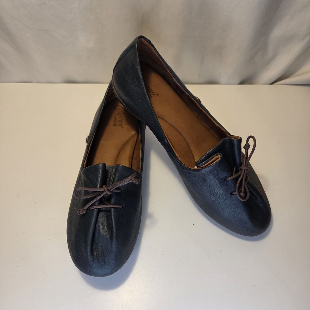 SERGIO TOMANI Navy Leather Slip-On Tuka Shoes Womens EU 40 US 9.5